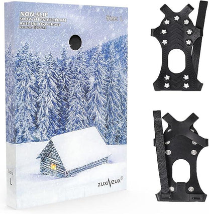 ZUXNZUX Crampons, Ice Cleats for Shoes and Boots, Silicone Stainless Steel Grippers Shoe Spikes Grips Traction for Ice Snow, Winter Hiking Climbing Ice Fishing